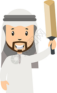 阿拉伯男子 有板球棒 插图 白后座矢量背景图片