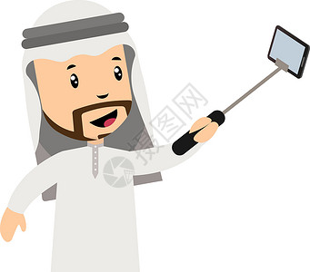 阿拉伯男子在白背景上制作自拍 插图 矢量背景图片