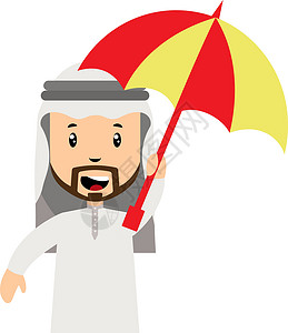 阿拉伯男子与在白色背景上卡通片商业背景图片