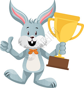 有奖杯 插图和白底矢量的兔子背景图片