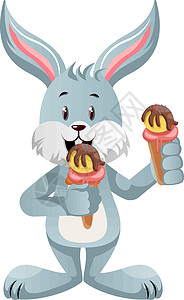白色背景上带冰淇淋的兔子插画矢量背景图片
