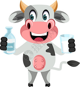 塞弗雷斯奶牛与白色背景上的牛奶插画