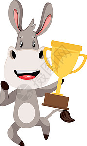 带奖杯的驴子 插图 白背景的矢量背景图片