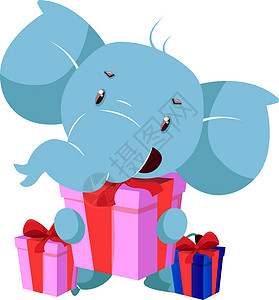 带生日礼物的大象 插图 白巴上的矢量背景图片