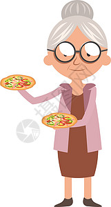 外婆带披萨 插图 白背景的矢量背景图片
