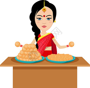 带饼干 插图 白背面矢量的印度妇女背景图片
