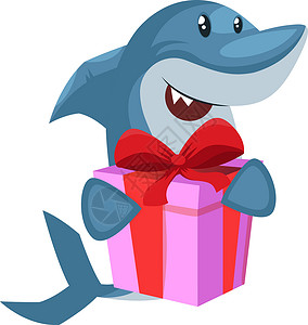 带生日礼物 插图 白背面矢量的鲨鱼g背景图片