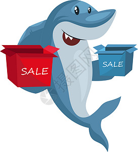 鲨鱼与白色背景上的销售背景图片