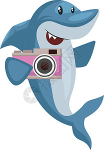 有相机 插图和白底矢量的鲨鱼背景图片