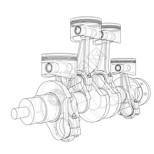 发动机活塞轮廓  3 的矢量渲染力量圆柱运动燃料草图机械中风曲轴凸轮配饰插画