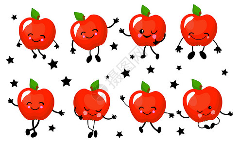 红手苹果苹果是红色的 人与手和腿相容 白色背景的果实插画