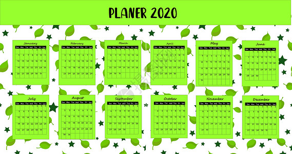 2020日程本2020年规划者 亮色 绿色绿色 记录地点 日历Name设计图片