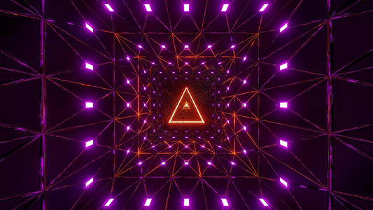 三角铁丝网设计 3D插图背景壁纸3d墙纸橙子三角形隧道运动紫色渲染背景图片