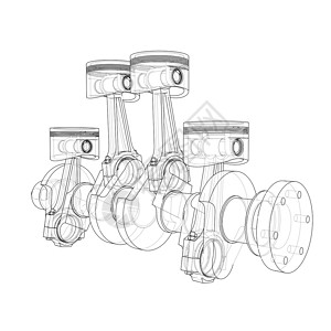 发动机活塞轮廓  3 的矢量渲染曲柄车辆生产燃料配饰力量阀门加工金属卡车插画