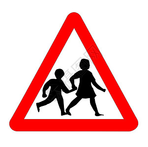 圆形三角形背板孤立儿童交通信号组织路标警告标志危险车辆穿越警察三角形插图红色背景