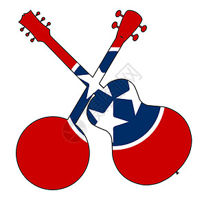 guitar田纳西州旗Banjo和Guitar轮椅卡通片艺术品漫画声学吉他国家民间乐器旗帜音乐背景