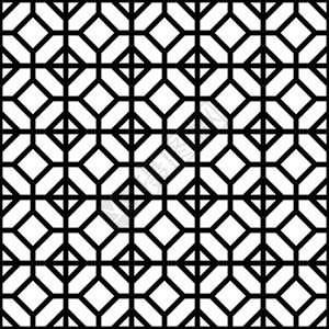 黑色和白色的无缝几何图案 日式 Kumiko马赛克正方形商事包装打印激光插图海报网格格子背景图片