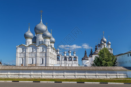 假设大教堂 罗斯托夫 俄罗斯地标建筑宗教白色建筑学旅行蓝色文化天空历史背景图片