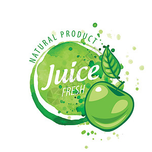 果汁标志白色背景上绿色苹果汁的矢量标志飞溅饮料艺术绘画标识水果果汁叶子打印刷子水彩设计图片