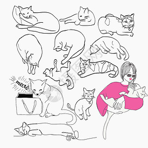 禅绕画猫咪不同诗歌和字符中的一套猫设计图片