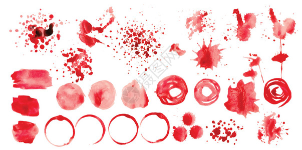 血飞溅向量集的白色背景上的红色飞溅插画