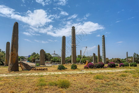 埃塞俄比亚阿克苏姆市古代方尖碑国王王国吸引力巨石旅游天空建筑学废墟国家遗产背景图片