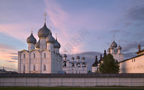 俄国的罗斯托夫大帝 看老克里姆林宫天空教会大教堂历史宗教建筑学寺庙背景
