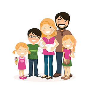 与父母 三个孩子和婴儿一起幸福的家庭背景图片