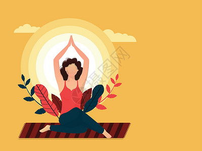 国防教育日标题附有插图的国际瑜伽日标题或标语设计庆典世界女孩活力海报姿势女性横幅女士瑜珈插画