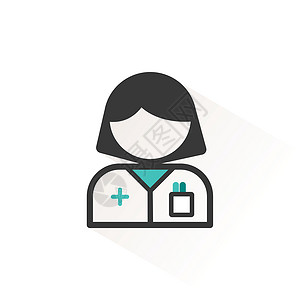 药剂师的女人 带有米色阴影的平面图标 职业头像 它制作图案药房矢量背景图片