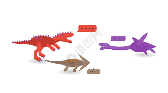 科尔尼诺湖简单设置的平板风格图标 不同的恐龙和泡沫捕食者蜥蜴双尾卡片气泡爬虫危险婴儿怪物海洋插画