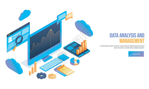 横幅图基于数据分析和管理概念的 3D 插图 des放大镜网站开发商桌面图表条状进步反应公司职场设计图片