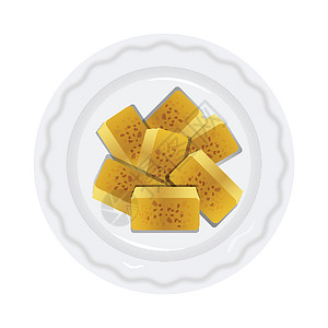 卡纳塔克邦美味的卡纳塔克甜点 Mysore Pak在白色盘子上插画