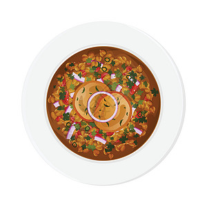 帕特里亚白色盘子上的马哈拉施特里亚菜的顶端景色插画