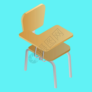 蓝色背景中 3d 风格的棕色学校椅子课桌背景图片