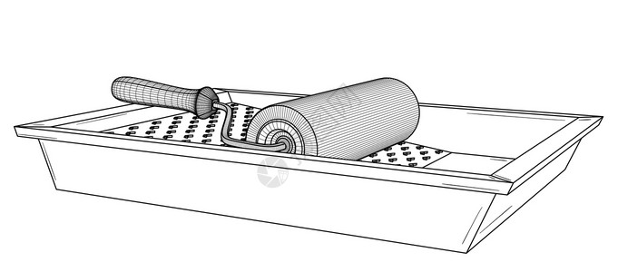 匪菜盒子有空的油漆盘子的油漆滚筒维修装修艺术家装潢工人画笔插图阴影画家刷子设计图片