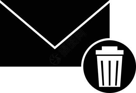 平面样式电子邮件删除图标或符号设计媒体技术字形黑色社交白色邮件垃圾桶信封背景图片