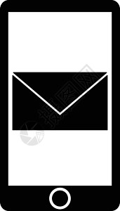 智能手机或电子邮件图标中的消息技术社交邮件互联网黑色白色字形设计平面媒体背景图片