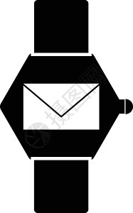 带有平面样式数字手表图标的电子邮件邮件社交白色字形黑色媒体按钮互联网设计背景图片