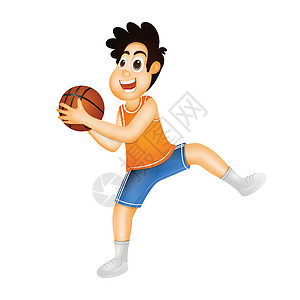 快乐的男孩卡通人物 打篮球背景图片