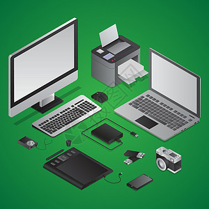 笔记本电脑USB图形设计电子对象的 3D 插图 如设计图片