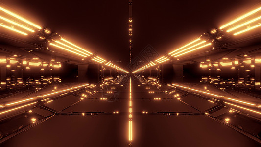 具有光笔触和反射的未来派科幻隧道走廊 3D 渲染背景墙纸运动金属3d反光艺术金子插图建筑背景图片