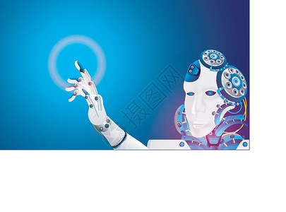 VI桌旗接触 vi 的人工智能机器人的未来概念电子人智力推介会机械高科技电脑界面页面显示器教育插画