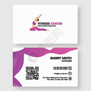 公司健身房健身中心名片或名片设计在前面活力身份营销广告女性卡片训练灵活性收藏俱乐部插画