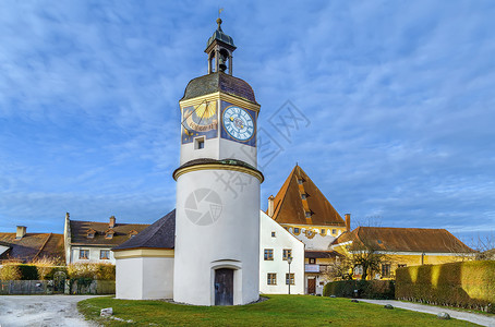 钟楼钟德国布尔格豪森城堡旅游历史性天空历史日光旅行建筑学城堡地标建筑背景