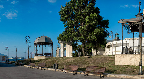 康斯坦蒂亚罗马尼亚君士坦塔市的银行业全景城市旅行海岸港口正方形景观建筑学纪念碑建筑背景