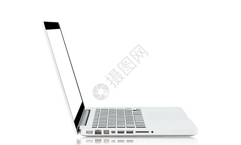 带空白屏幕的白色笔记本电脑键盘互联网技术钥匙金属网络桌面展示工作办公室背景图片