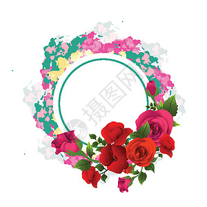 美丽的红玫瑰装饰圆形框架红色玫瑰圆圈花花背景图片