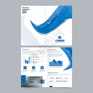 蓝色企业画册整套企业宣传册模板设计商业报告小册子办公室目录年度海浪条纹推介会信息设计图片