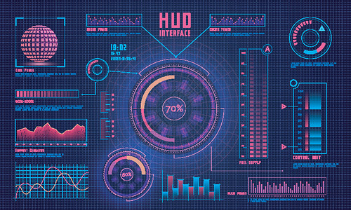 商业应用程序的 HUD UI展示碎石显示器技术数据教育文档雷达经济学医疗背景图片